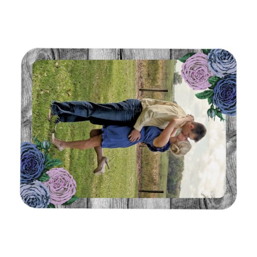 Rustikale Rose mit eigenem Foto aus Holz Magnet (Horizontal)