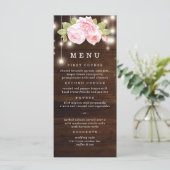 Rustikale Rose mit Holzsaitenlicht Menükarte (Stehend Vorderseite)