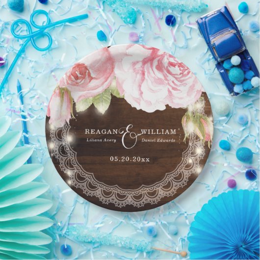 Rustikale Rose mit Holzstring-Lichtern, die kunden Pappteller (Party)