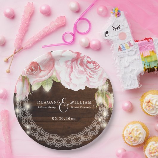 Rustikale Rose mit Holzstring-Lichtern, die kunden Pappteller (Party)