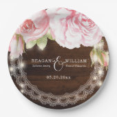 Rustikale Rose mit Holzstring-Lichtern, die kunden Pappteller (Vorderseite)