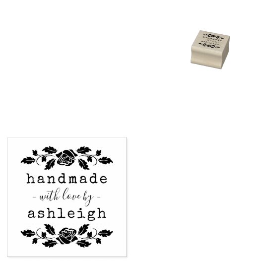 Rustikale Rose mit Liebe | INDIVIDUELLE NAME Gummistempel (Stempel)