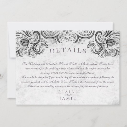 Rustikale Rose mit Schwarz-Weiß-Einladung. Einladung (Vorderseite)