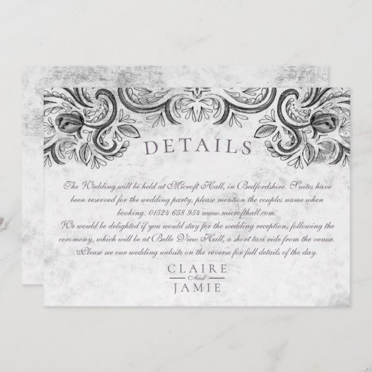 Rustikale Rose mit Schwarz-Weiß-Einladung. Einladung (Vorne/Hinten)