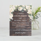 Rustikale Rose mit weißem Blumenbeet Hochzeit Einladung (Stehend Vorderseite)