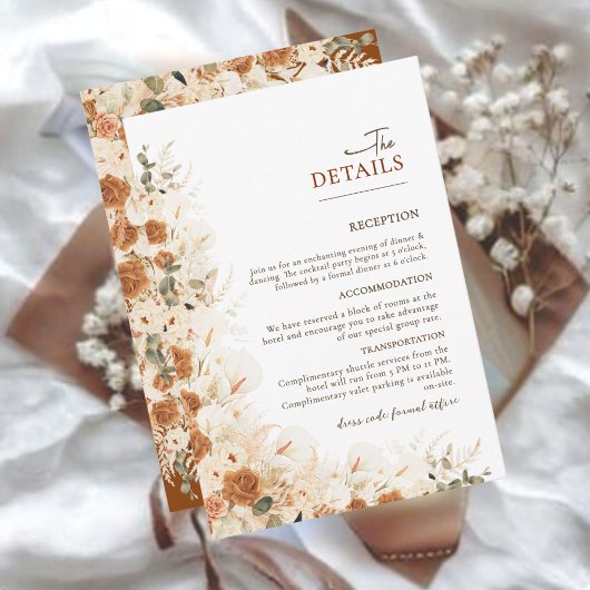 Rustikale Rose, Pampas & Calla Lily Wedding Detail Begleitkarte