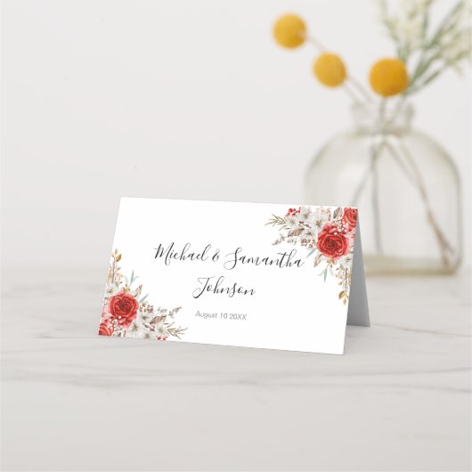 Rustikale Rose Platzkarte (Vorderseite)