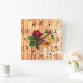 Rustikale Rose Quadratische Wanduhr (Zuhause)