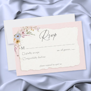 Rustikale Rosé Romantische Wildblumen-Hochzeit RSVP Karte