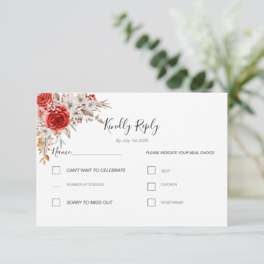 Rustikale Rose RSVP Karte (Stehend Vorderseite)