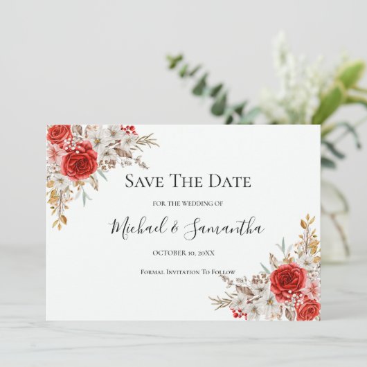 Rustikale Rose Save The Date (Stehend Vorderseite)