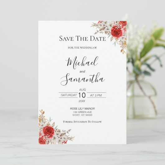Rustikale Rose Save The Date (Stehend Vorderseite)