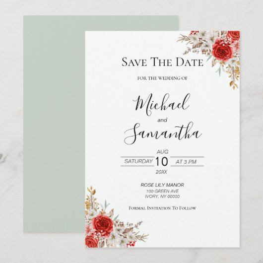 Rustikale Rose Save The Date (Vorne/Hinten)