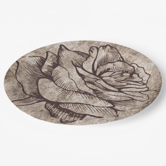 Rustikale Rose Tinte Zeichnend Pappteller (Schrägansicht)