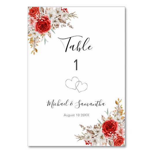 Rustikale Rose Tischnummer (Vorderseite)