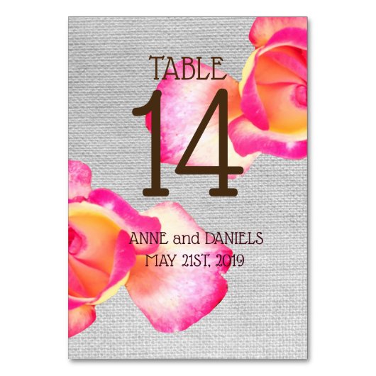 Rustikale Rose, Tischnummern (Rückseite)