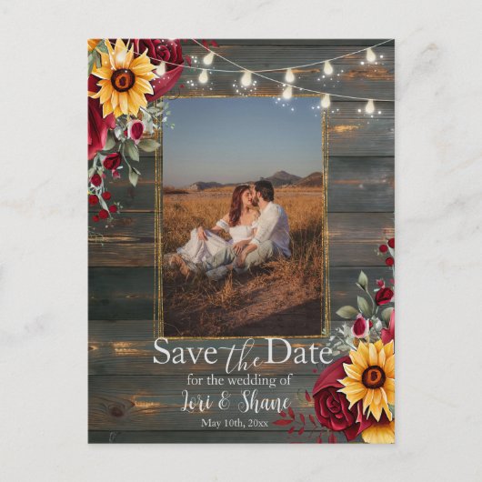 Rustikale Rose und Aster Save the Date Foto Postkarte (Vorderseite)