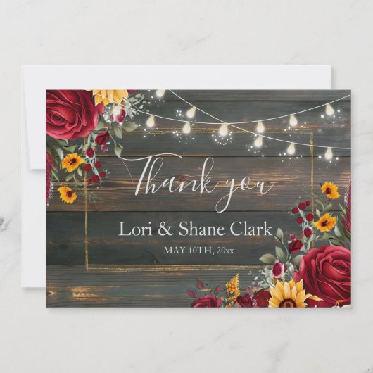 Rustikale Rose und Aster Wedding Vielen Dank Dankeskarte (Vorderseite)