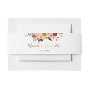 Rustikale Rose und Chrysantheme Herbsthochzeit Einladungsbanderole