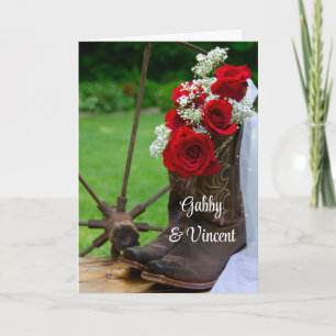 Rustikale Rose und Cowboy Boots Einladung zur Hoch