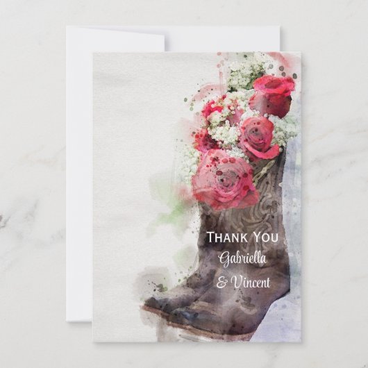 Rustikale Rose und Cowboy Boots Hochzeit Danke (Vorderseite)