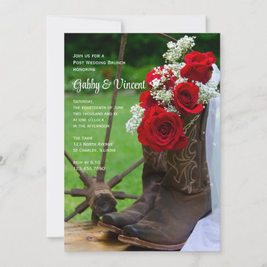 Rustikale Rose und Cowboy Boots Post Wedding Brunc Einladung (Vorderseite)