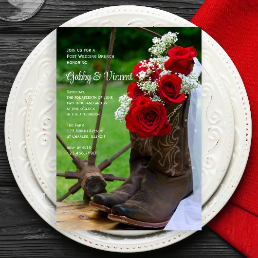 Rustikale Rose und Cowboy Boots Post Wedding Brunc Einladung