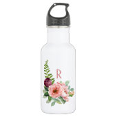 Rustikale Rose und Heckflügel mit Monogramm Edelstahlflasche (Vorderseite)