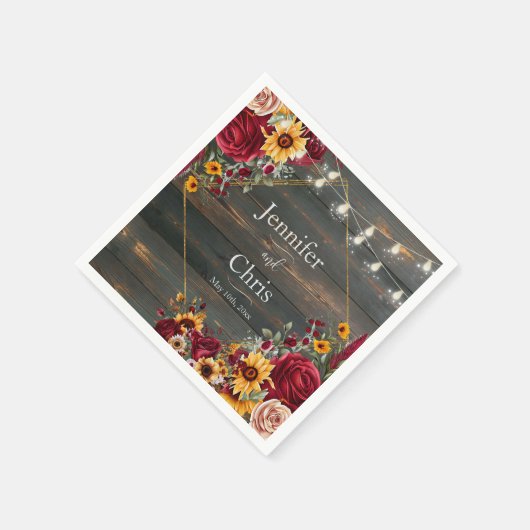 Rustikale Rose und Hochzeit Serviette (Ecke)