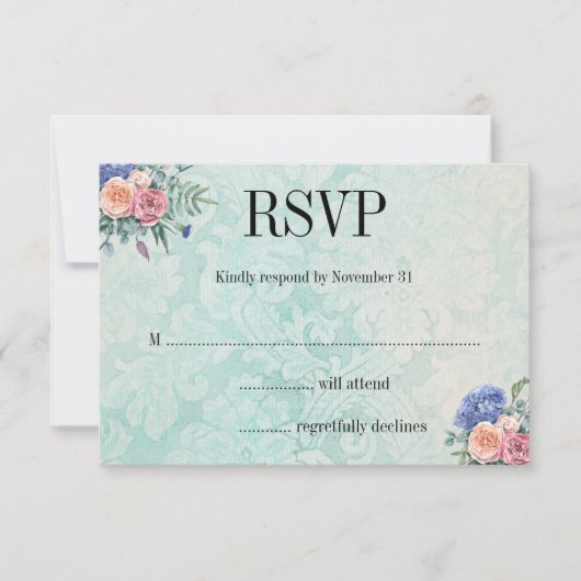 Rustikale Rose und Hydrangea Wedding RSVP (Vorderseite)
