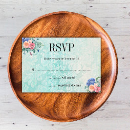 Rustikale Rose und Hydrangea Wedding RSVP Karte