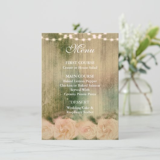 Rustikale Rose Wedding Menu Card Menükarte (Stehend Vorderseite)