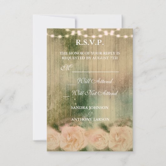 Rustikale Rose Wedding R.S.V.P. RSVP Karte (Vorderseite)