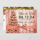 Rustikale Rose Weihnachtsfeiertag Rett Datum Ankündigungspostkarte (Vorne/Hinten)