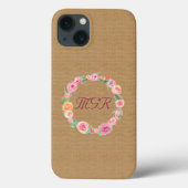 Rustikale Rose Wreath Monogramm auf Burlap Case-Mate iPhone Hülle (Rückseite)
