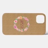 Rustikale Rose Wreath Monogramm auf Burlap Case-Mate iPhone Hülle (Rückseite (Horizontal))