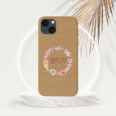 Rustikale Rose Wreath Monogramm auf Burlap Case-Mate iPhone Hülle
