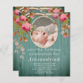 Rustikale Rosen Aquamarin Blauer Barnholz Geburtst (Vorne/Hinten)