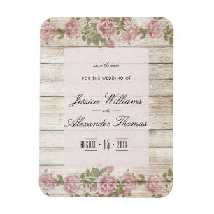 Rustikale Rosen auf Holz Save the Date Magnet