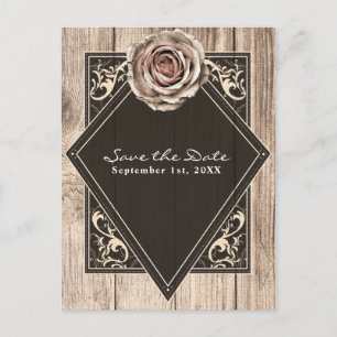 Rustikale Rosen Elegante Holz-Diamant-Save-the-Dat Ankündigungspostkarte