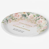 Rustikale Rosen Eukalyptus und Goldhochzeit Pappteller (Schrägansicht)