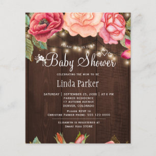Rustikale Rosen Holz BUDGET Babyshower-Einladung