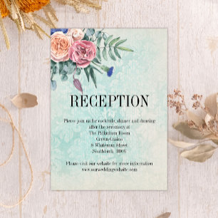 Rustikale Rosen Shabby Chic Florale Hochzeitsempfa Begleitkarte