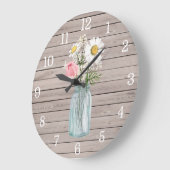 Rustikale Rosen-u. Gänseblümchen-Maurer-Glas-Uhr Große Wanduhr (Winkel)