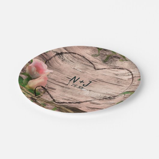 Rustikale Rosen und Reben Weißer Empfang Pappteller (Schrägansicht)