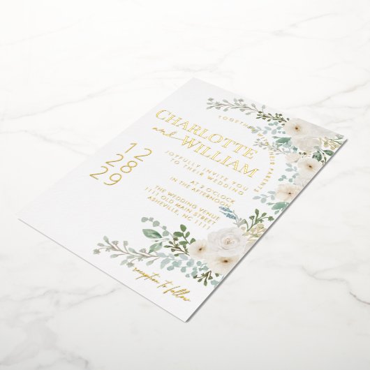 Rustikale Rosengrün Moderne Hochzeit Folieneinladung (Gedreht)