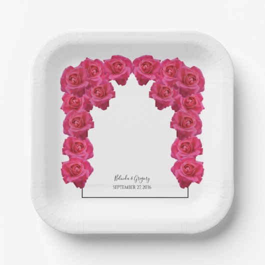 Rustikale Rosenhochzeit Pappteller (Vorderseite)