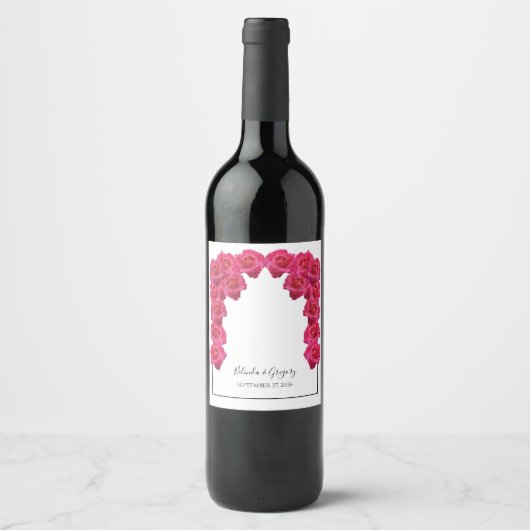 Rustikale Rosenhochzeit Weinetikett (Vorderseite)