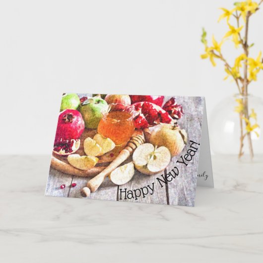 Rustikale Rosh Hashanah Äpfel und Honig Wasserfarb Karte (Gelbe Blume)