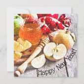 Rustikale Rosh Hashanah Wasserfarbäpfel und Honey Karte (Vorderseite)